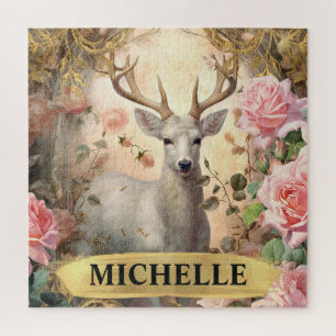 Wasserfarbe Vintag Weißes Hirsch und Rosen Puzzle