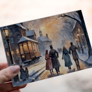 Wasserfarbe Vintage Viktorianische Snowy Street Postkarte