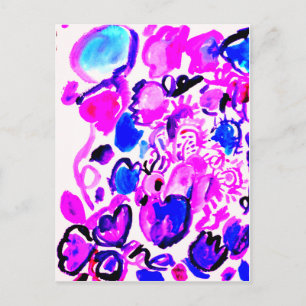 Wasserfarbe violetter Pfau  Postkarte