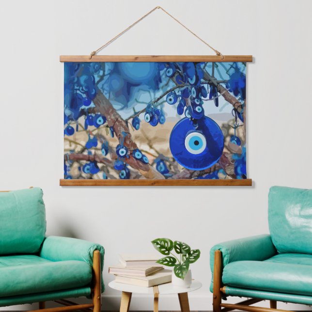 Wasserfarbe von Bäumen mit Nazaren dekoriert Wandteppich Mit Holzrahmen (Wohnzimmer)