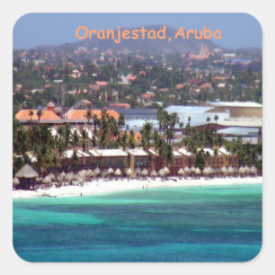 Wasserfarbe von Oranjestad, Aruba Quadratischer Aufkleber