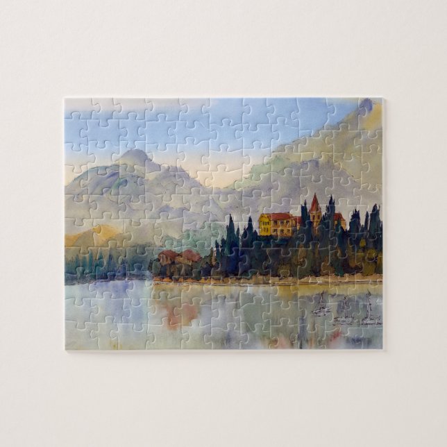 Wasserfarbe von See Como Italien Laubsäge Puzzle (Horizontal)