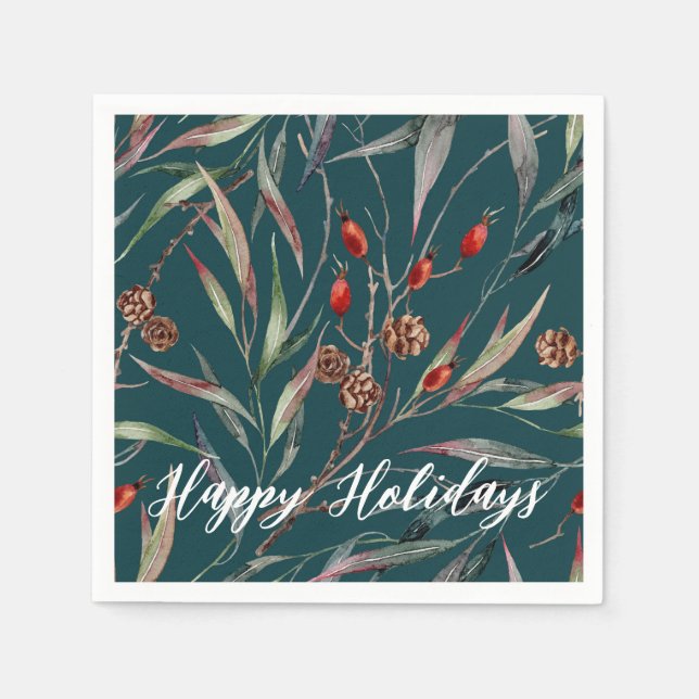 Wasserfarbe Wald Holiday Napkins Serviette (Vorderseite)