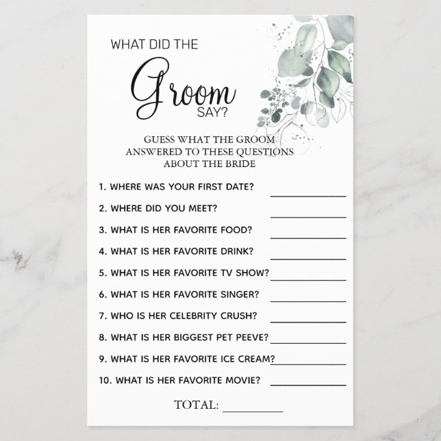 Wasserfarbe Was Bräutigam sagen Brautparty Spielka Flyer (Vorne)