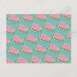 Wasserfarbe Wassermelon Doodles Gemäldetes Muster Postkarte