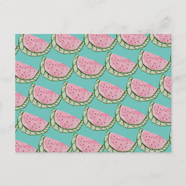 Wasserfarbe Wassermelon Doodles Gemäldetes Muster Postkarte (Vorderseite)