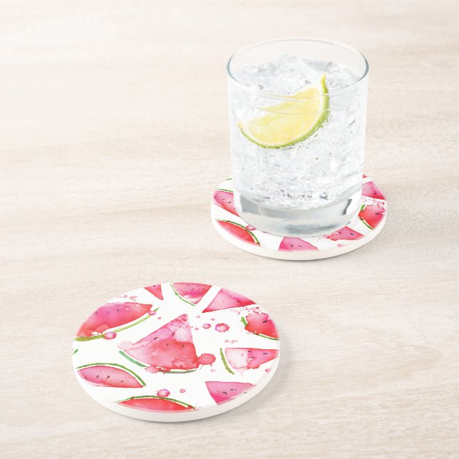 Wasserfarbe Wassermelone 1 Getränkeuntersetzer (Seite)