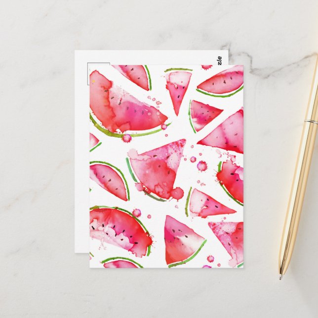 Wasserfarbe Wassermelone 1 Postkarte (Vorderseite/Rückseite Beispiel)