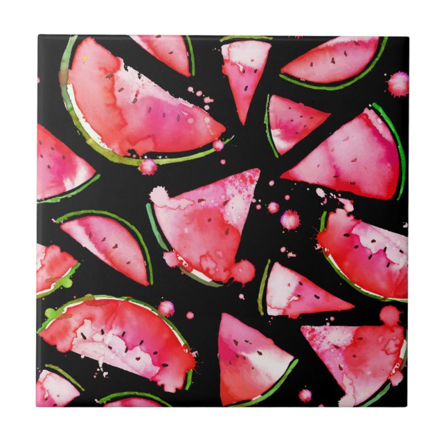 Wasserfarbe Wassermelone 2 Fliese (Vorderseite)