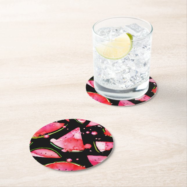 Wasserfarbe Wassermelone 2 Runder Pappuntersetzer (Vor Ort)