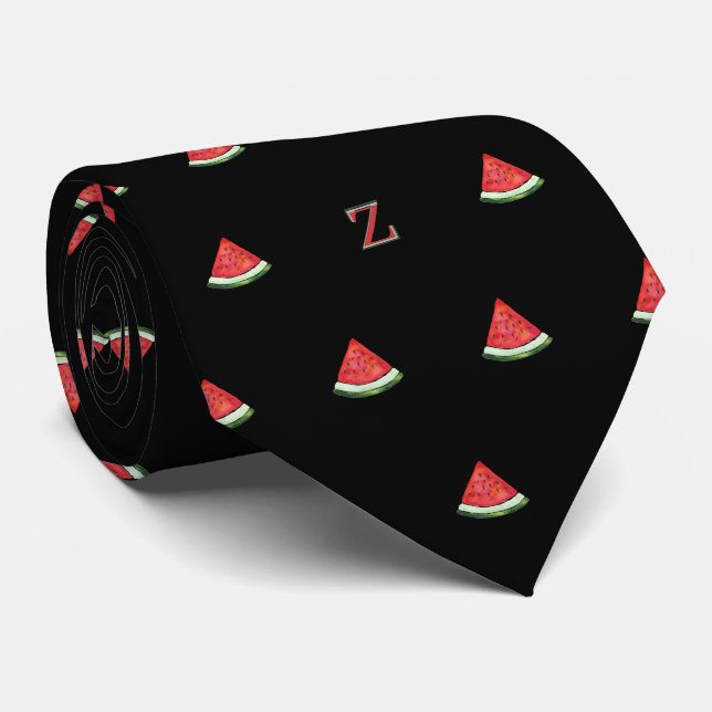 Wasserfarbe Wassermelone Scheibe Monogramm Initial Krawatte (Gerollt)
