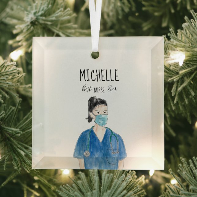 Wasserfarbe Weiblich Beste Krankenschwester je Mas Ornament Aus Glas (Insitu)