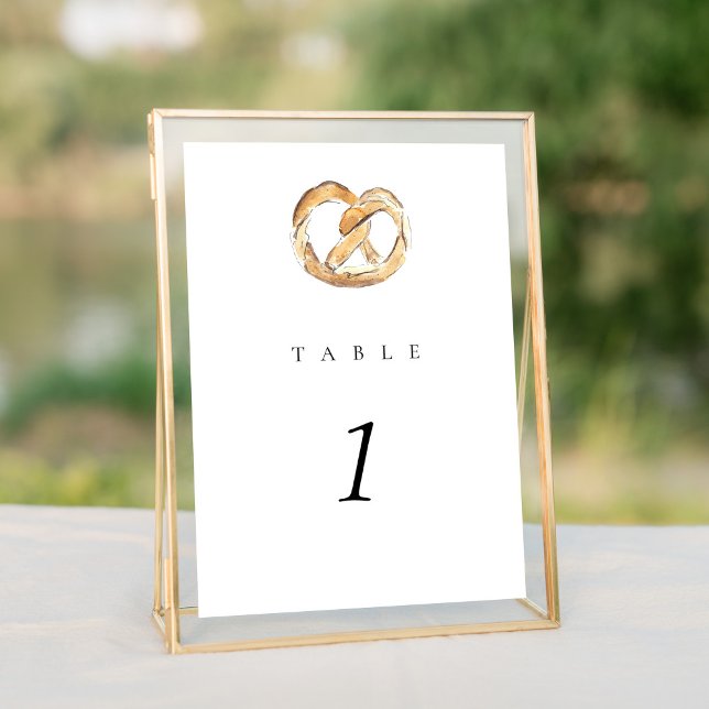Wasserfarbe weiche Bretzel-12x18" Hochzeitsstimmun (Watercolor pretzel New York City Skyline wedding table number sign.)