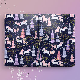 Wasserfarbe Weihnachten Einhorn Geschenkpapier