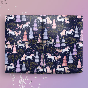 Wasserfarbe Weihnachten Einhorn Geschenkpapier