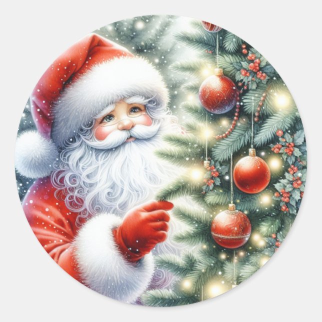 Wasserfarbe Weihnachtsbaum Runder Aufkleber (Vorderseite)