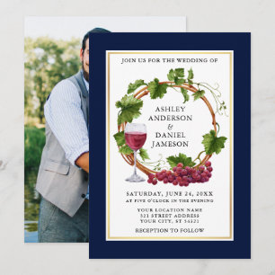 Wasserfarbe Weintrauben Foto Blaue Hochzeit Einladung