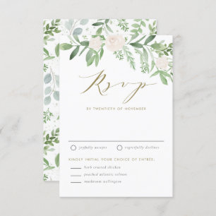 Wasserfarbe Weiße Blume und Grüne Hochzeit RSVP Karte