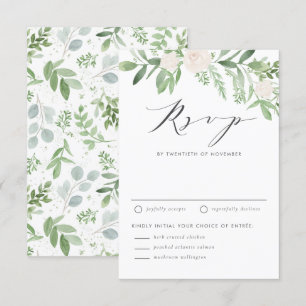 Wasserfarbe Weiße Blume und Grüne Hochzeit RSVP Karte