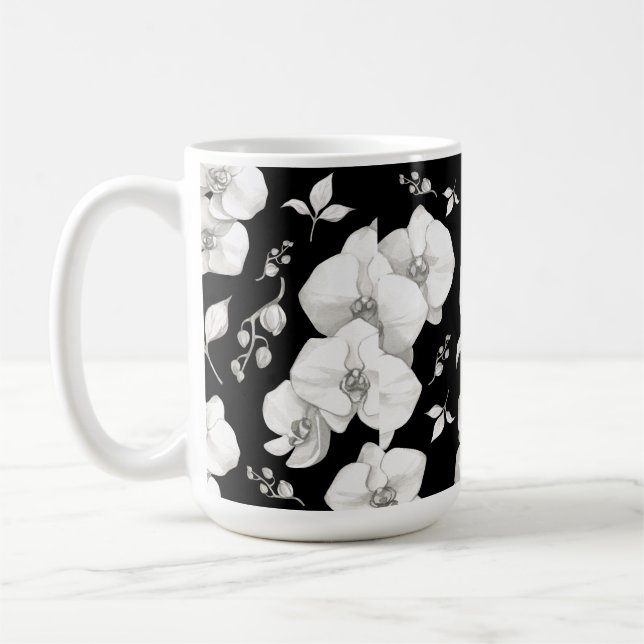 Wasserfarbe Weiße Orchidee, schwarz | Kaffeetasse (Links)