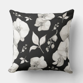 Wasserfarbe Weiße Orchidee, schwarz | Kissen