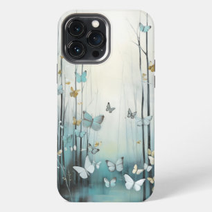 Wasserfarbe, weiße Schmetterlinge im Blauen Wald iPhone 13 Pro Max Hülle