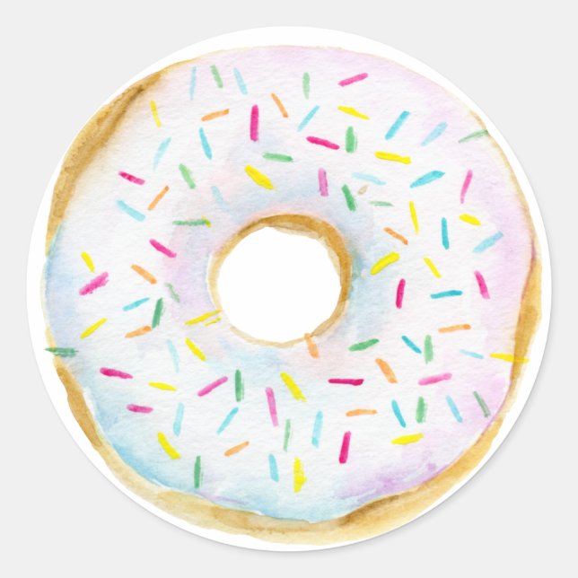 Wasserfarbe Weiße Sprinkle Donut Babydusche Runder Aufkleber (Vorderseite)