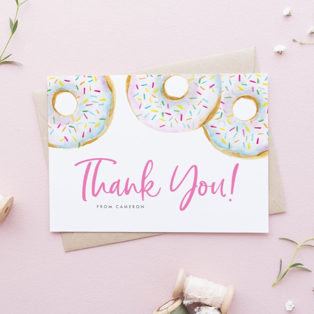 Wasserfarbe Weiße Sprinkle Donuts Geburtstag Dankeskarte (Von Creator hochgeladen)