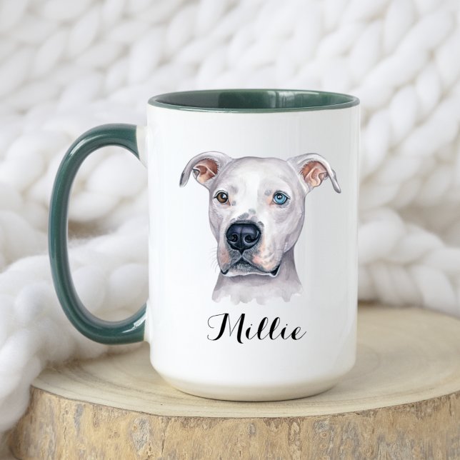 Wasserfarbe Weißer Amerikanischer Pitbull Pittie F Tasse (Von Creator hochgeladen)