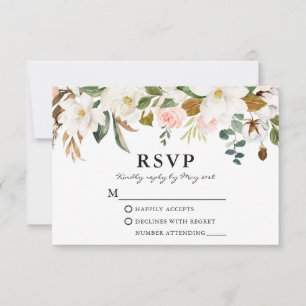 Wasserfarbe Weißer Magnolias Rosen Hochzeit RSVP Karte