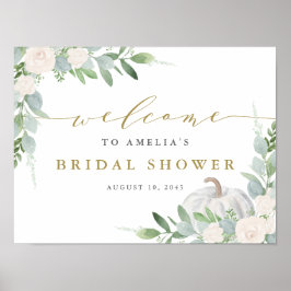 Wasserfarbe Weißer Pumpkin Fall Brautparty Poster