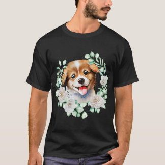 Wasserfarbe Welpe Liebe mit Weißen Rosen T-Shirt
