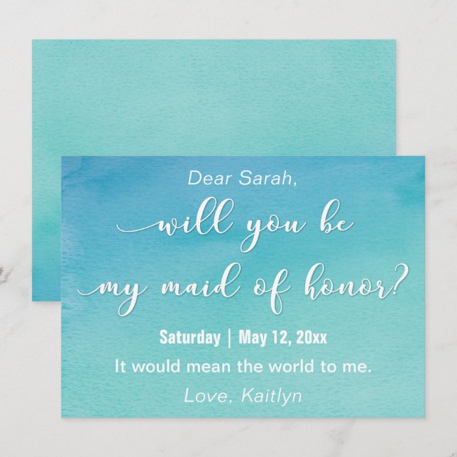 Wasserfarbe "Werden Sie meine Trauzeugin sein?" Einladung (Vorne/Hinten)