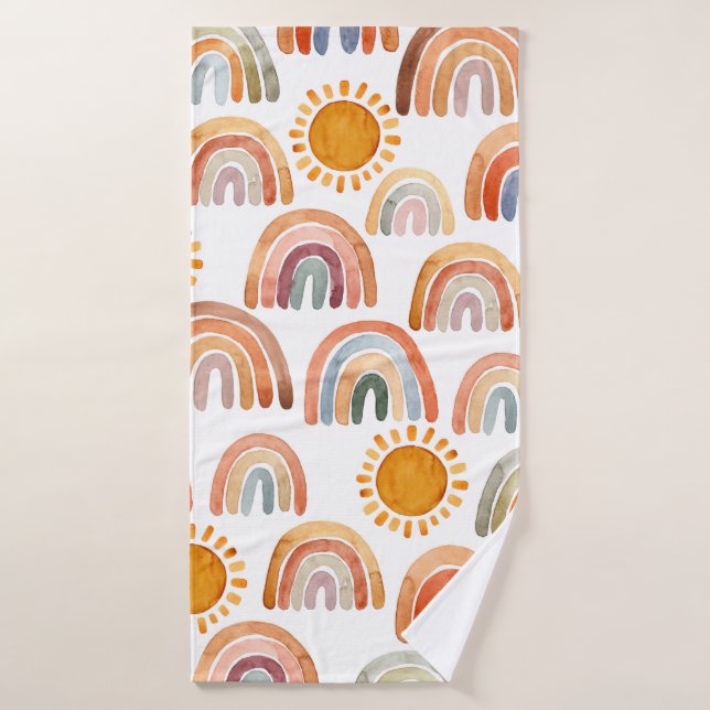 Wasserfarbe Whimsical Boho Rainbow and Sun Kids   Badehandtuch (Badehandtuch)