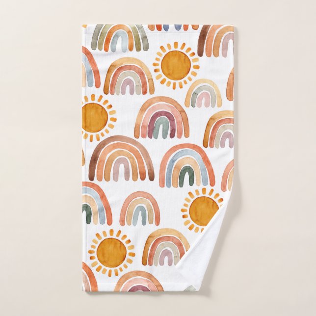 Wasserfarbe Whimsical Boho Rainbow and Sun Kids Handtuch (Handtuch)
