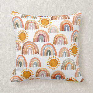 Wasserfarbe Whimsical Boho Rainbow and Sun Kids  Kissen