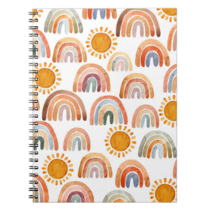 Wasserfarbe Whimsical Boho Rainbow and Sun Kids Notizblock