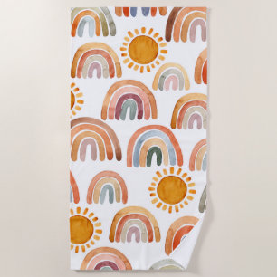 Wasserfarbe Whimsical Boho Rainbow and Sun Kids  Strandtuch