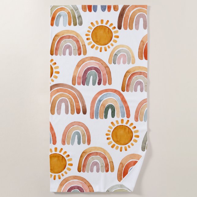 Wasserfarbe Whimsical Boho Rainbow and Sun Kids  Strandtuch (Vorderseite)
