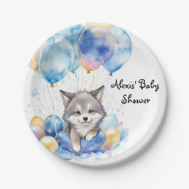 Wasserfarbe Whimsical Wolf Cub Babydusche Pappteller