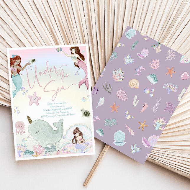 Wasserfarbe Whimsikäre Meerjungfrauen Geburtstag Einladung (Von Creator hochgeladen)