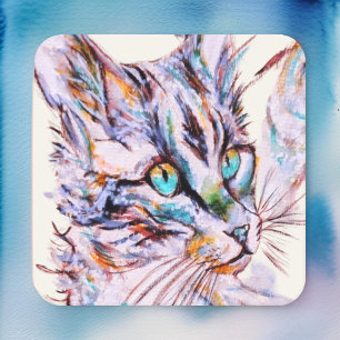 Wasserfarbe Whimsistische künstlerische Katze Rechteckiger Pappuntersetzer
