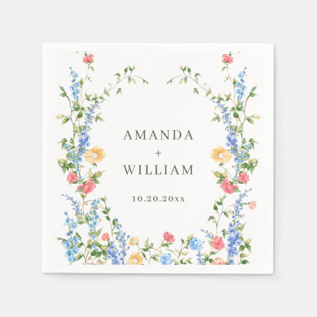 Wasserfarbe Wildblume Boho Wedding Serviette (Vorderseite)