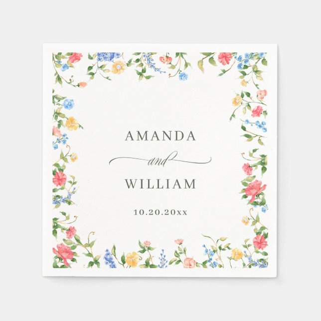 Wasserfarbe Wildblume Boho Wedding Serviette (Vorderseite)