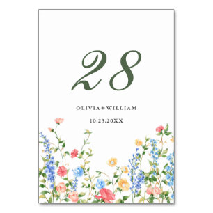 Wasserfarbe Wildblume Boho Wedding Tischnummer
