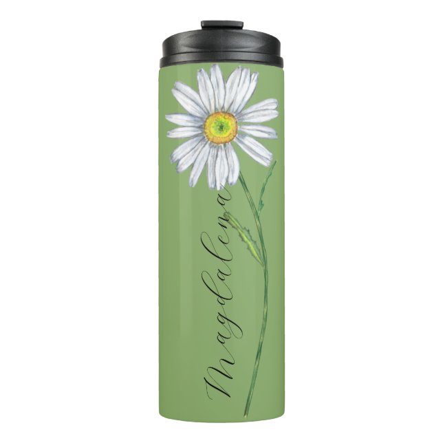 Wasserfarbe Wildblume Daisy Eleganter Skriptname Thermosbecher (Vorderseite)