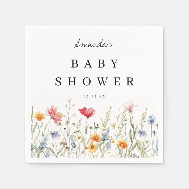 Wasserfarbe Wildblume Kinderdusche Napkins Serviette (Vorderseite)