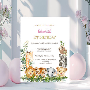 Wasserfarbe Wilde Tiere Jungle Tropical 1. Einladung