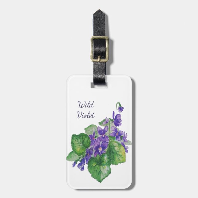 Wasserfarbe Wilde Violet Lila Gartenanlage Blume Gepäckanhänger (Vorderseite vertikal)