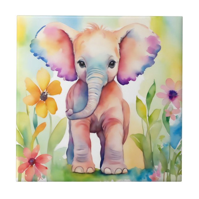 Wasserfarbe Wildtiere Elefant Fliese (Vorderseite)